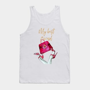 My best friend, quote, red shoes and red bag, watercolor illustration Tank Top